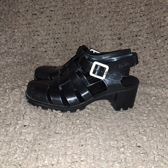 JUJU BABE-Heeled Jelly Sandals-Black-UK 7-US 9-Excellent - Picture 2 of 8
